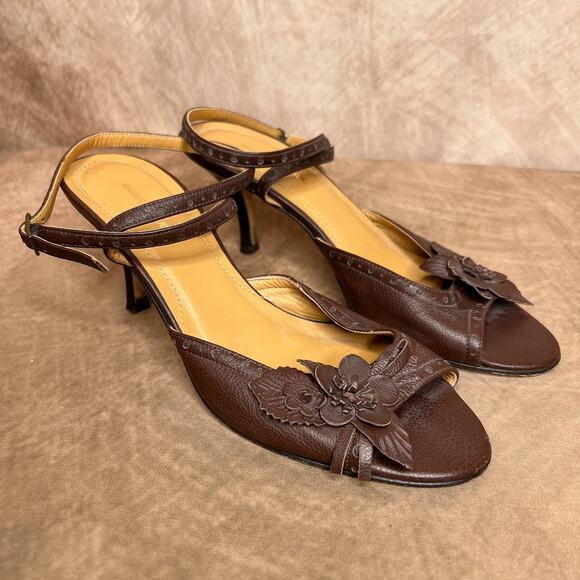 Vintage Y2K Banana Republic Strappy Kitten Heel Floral Open Toe Shoes Euro Indie - Picture 1 of 10
